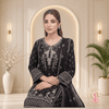ZESH Jet Black Printed Khaddar 3 Piece Suit with Monochrome Shawl - Unstitched | Outfizia