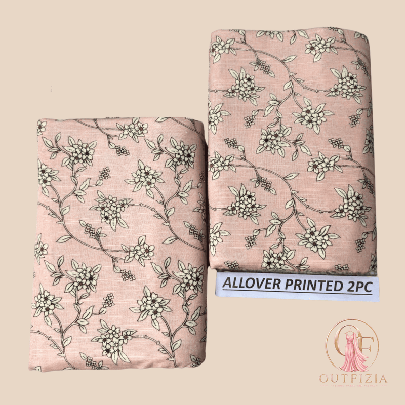 Chunri Allover Printed Khaddar 2 Piece Unstitched Suit - Tea Pink Floral - Unstitched | Outfizia