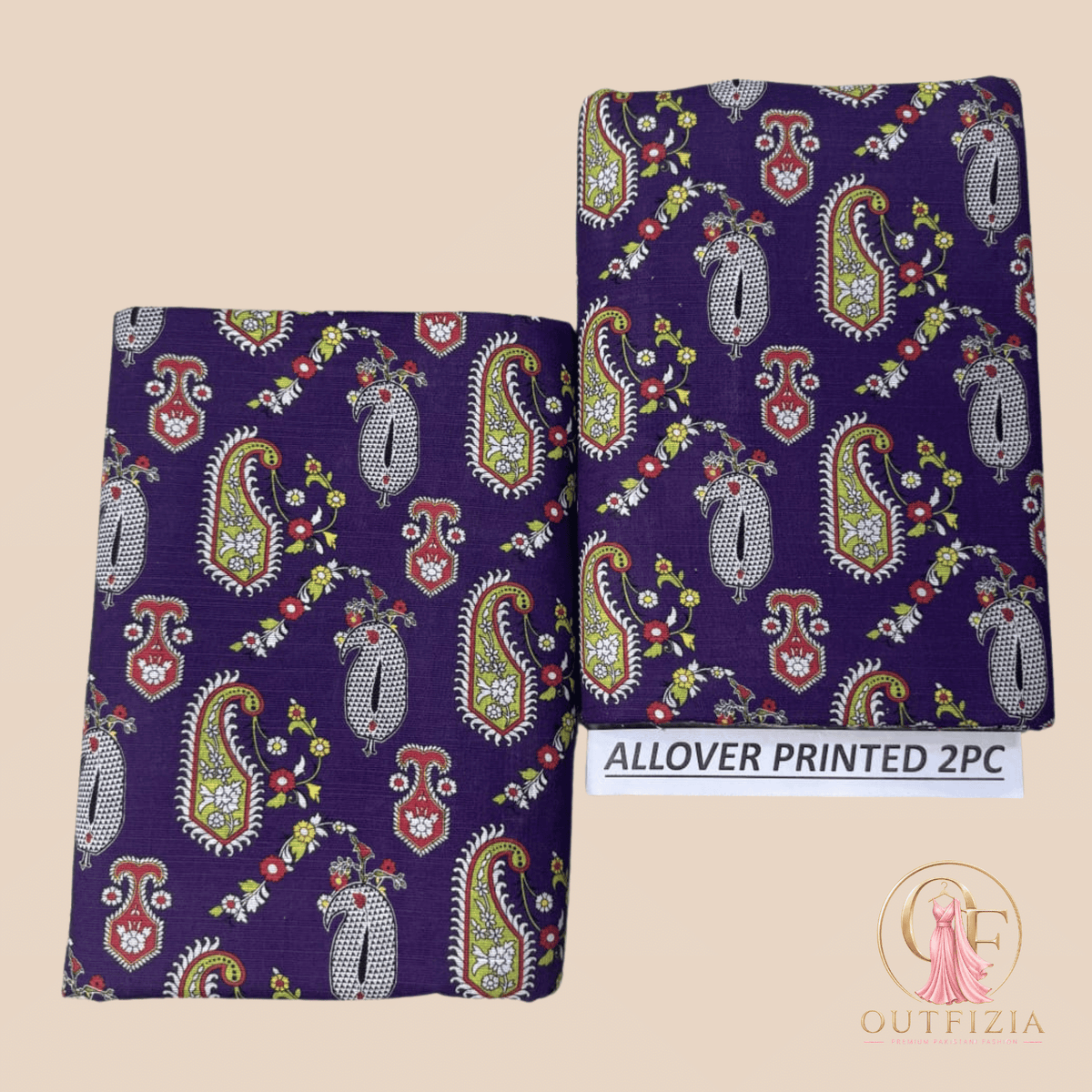 Chunri Allover Printed Khaddar 2 Piece Unstitched Suit - Deep Purple Paisley - Unstitched | Outfizia