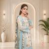 Outfizia Light Blue Digital Printed Khaddar 3 Piece Suit with Shawl - Unstitched | Outfizia