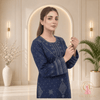 ZESH Navy Blue Printed Khaddar 3 Piece Suit with Shawl - Unstitched | Outfizia